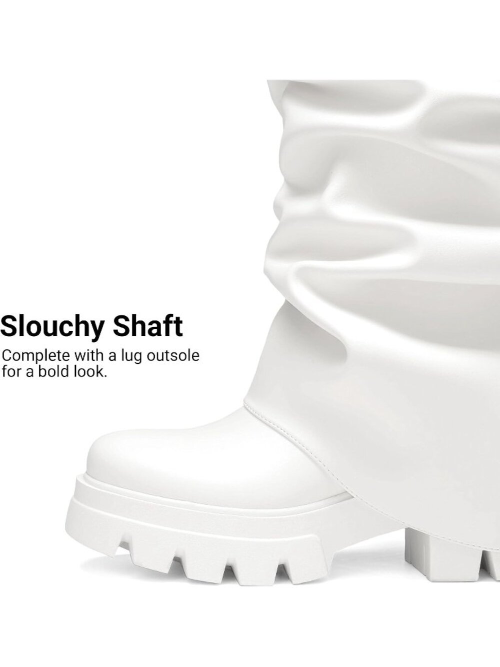 Women's White Platform Fold Over Slouch Mid Calf Fashion Y2K Knee High Boots - Picture 6 of 7